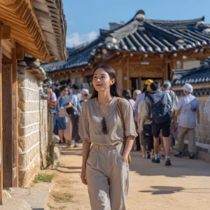 A beautiful Korean woman in her twenties visiting Andong Hahoe F...