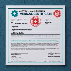 Realistic Australian medical certificate issued today in Preston...
