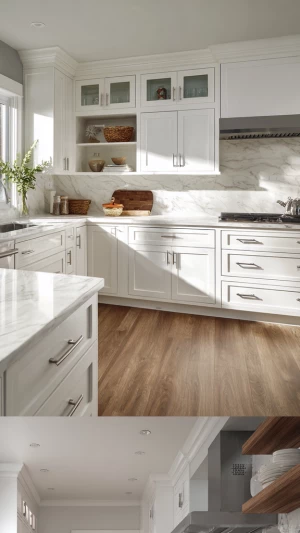 Capture a bright, contemporary kitchen featuring newly painted c...