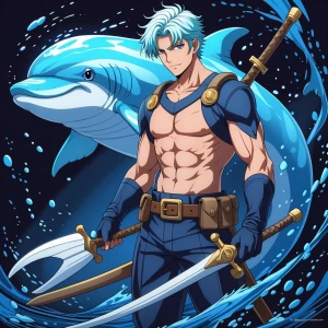 as me a un hombre ballena con armadura marina estilo anime