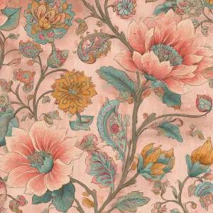 flat printable background paper, boho summer floral pattern with...