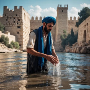 Young eunuch Bagoas washing himself in River in Front of the Wal...