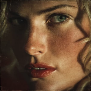 Ultra realistic big close-up portrait of Daryl Hannah, vintage 1...
