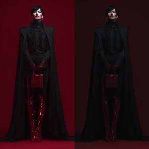 Create an image of a stylish vampire wearing Balenciaga clothing...
