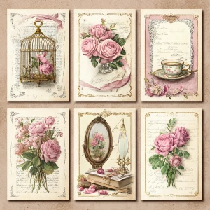 Victorian Mauve Rose Ephemera – 6 Cards (Letters & Parlour Curio...