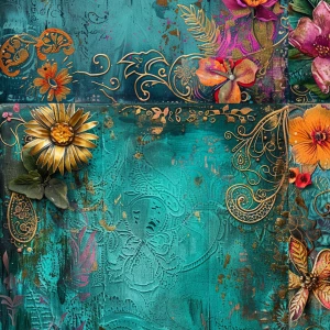 boho paisley floral mixed media junk journal page, right page jo...