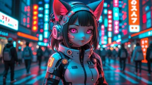 Generate an image of a cyberpunk anime character in a futuristic...