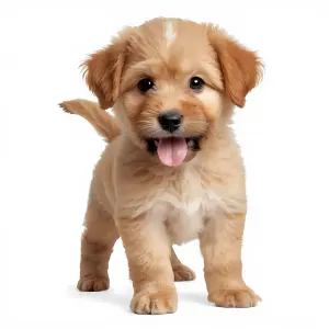 Generate an image of a fluffy, playful puppy with big dreamy eye...
