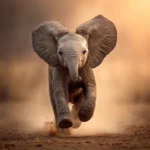 A baby African elephant named Ember, running joyfully toward the...