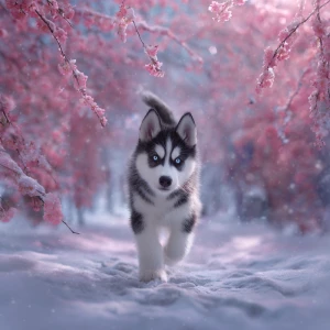 Use the snow-blossom forest path scene as the environment: tunne...