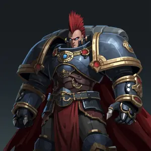 Epic concept art of a towering space legionary, ornate blue-gray...