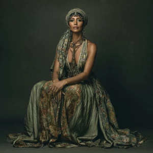 Full body portrait Indian supermodel in a Arabian dress