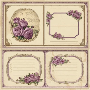 Victorian Mauve Rose Labels – 12 Blank Ornate Labels (No Text)...