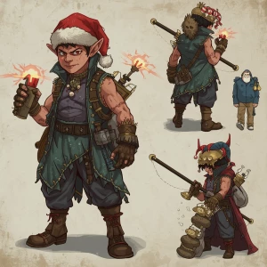 NFT art of a gangster elf: Pointy-eared rogue in a tattered Sant...