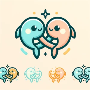 Playful, anime-inspired logo illustration for “Los 2 Peces”, sho...