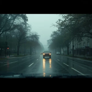 Create a cinematic scene set on a rainy day with no human, text,...