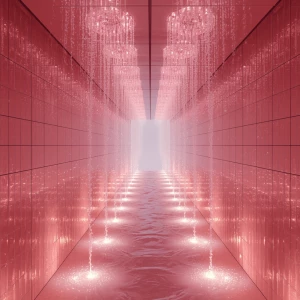 Enter the Crystal Jet Gallery: Step into a futuristic, luminous...