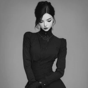 Create an image of a stylish vampire girl  wearing Balenciaga cl...