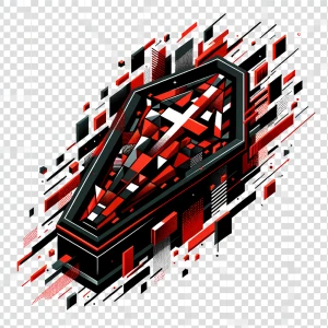 Create a detailed image of a coffin designed in red and black co...