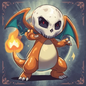 New pokemon full art card, charmander putting on a skull becomin...