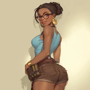 Generate an image of a young Nigerian woman with dark brown skin...