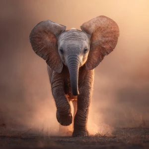 A baby African elephant named Ember, looking toward the camera w...