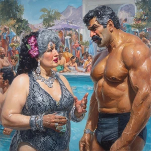 Hyprrealism painting. a punjabi  villain  curvy mother in law, i...