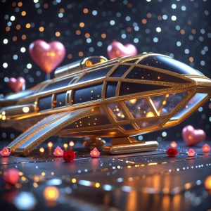A lavishly adorned spacecraft, shimmering with opulent gold and...
