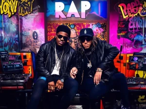 Create an image of an urban-themed music/entertainment news show...