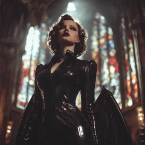 Mobile output, A vintage femme fatale in a sleek black catsuit w...