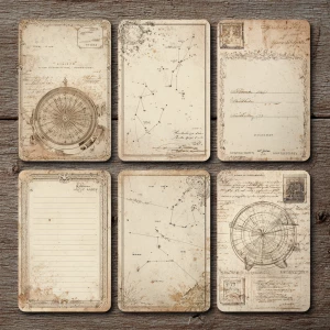 Print-ready vintage ephemera sheet with 6 coordinated shabby-chi...