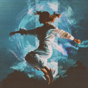 electronic music album cover with a girl dancing