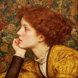 pre-raphaelite painting of a beautiful ginger woman