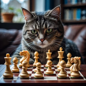 Cat playing chess
