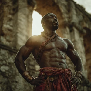 Dynamic, high-contrast, cinematic, textural style, a broad-shoul...