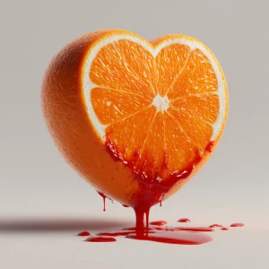Generate me an image of a orange that shaped like a heart and it...
