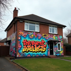 Create an image of a suburban house. The side is covered with gr...