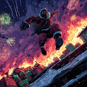 GTA loading screen style artwork: Dramatic illustrative panel of...