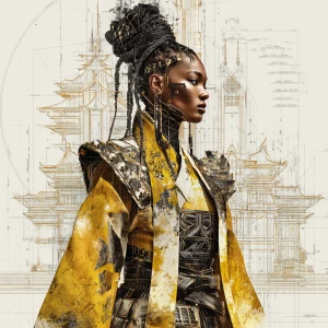 A surreal digital portrait of a powerful Afro-futuristic female...