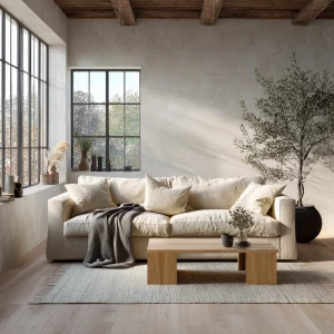 Create an ultra-realistic photo of a Scandinavian living room in...