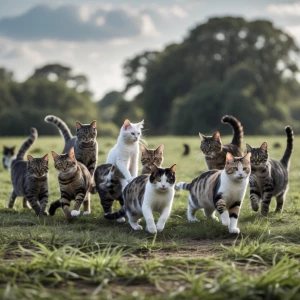 11 cats playing in a field