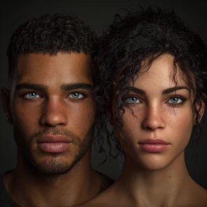 Generate an image of a strikingly handsome biracial male and fem...