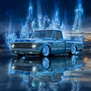 A classic chrome  blue  paisley  print C10 truck with custom rim...