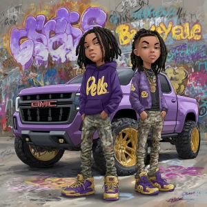Create an image of 2 caricature African American teenagers with...