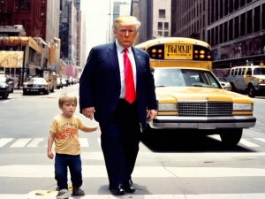 1{Donald Trump|the real estate mogul} caught in a {grainy|slight...