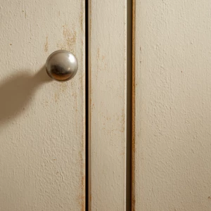 one kitchen cabinet door with slightly dull paint and minor disc...