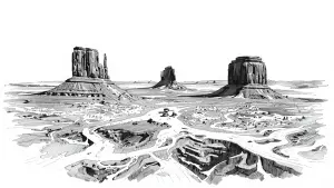 A detailed black and white pencil sketch capturing a Monument Va...