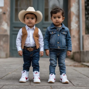 Imagen IA Ahora el bebe de de 11 meses va vestido con un peto va...