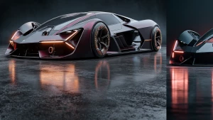 futuristic hypercar, full body shot of a single car, sharp angul...