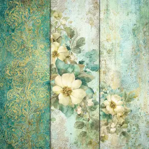 Elegant Indian sari inspired scrapbook paper, light ivory parchm...